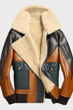 Mens Sheepskin Shearling Bomber Leather Jacket