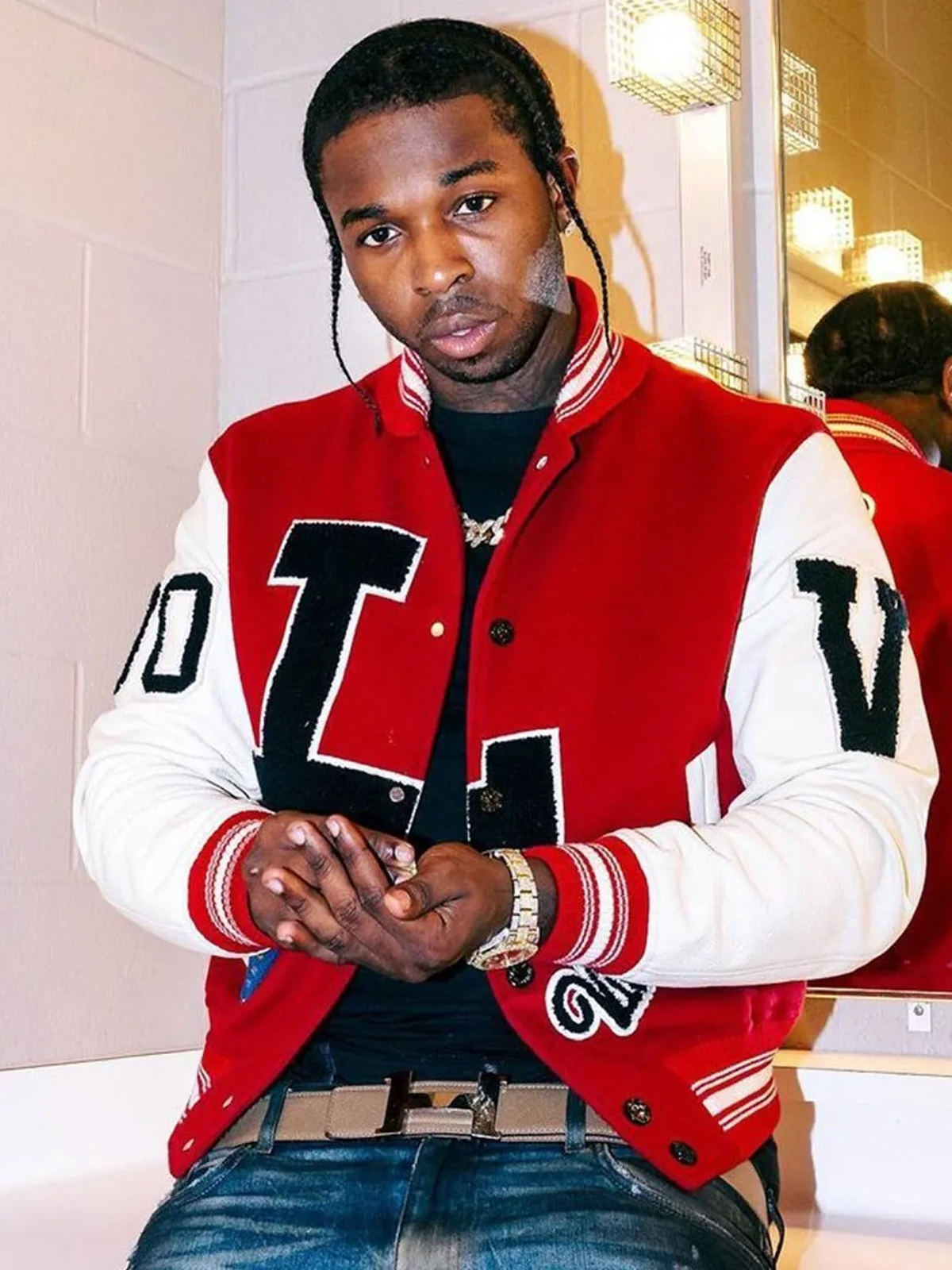 Pop Smoke Dreaming Louis Vuitton Red Varsity Jacket