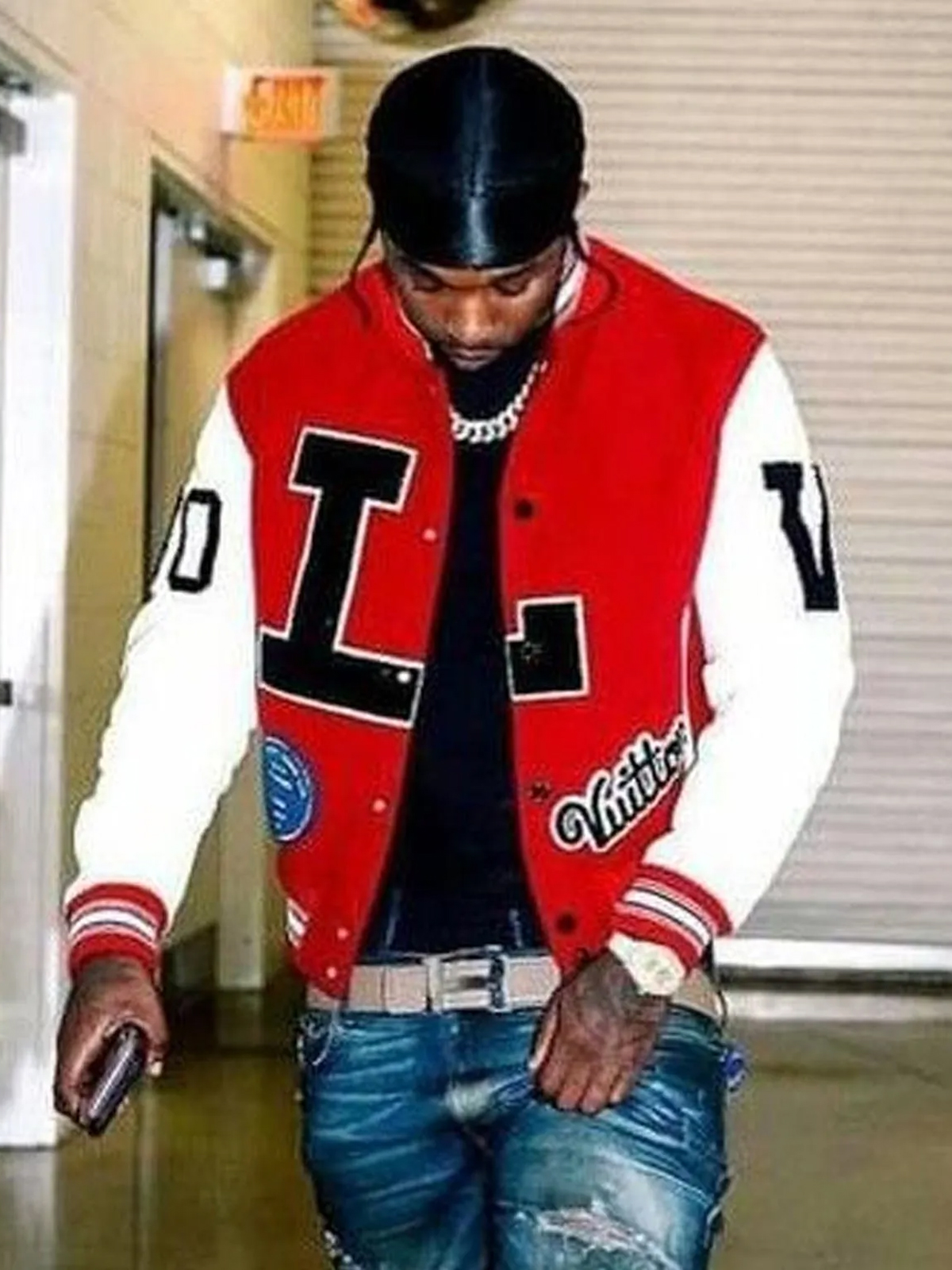 Pop Smoke Dreaming Louis Vuitton Red Varsity Jacket