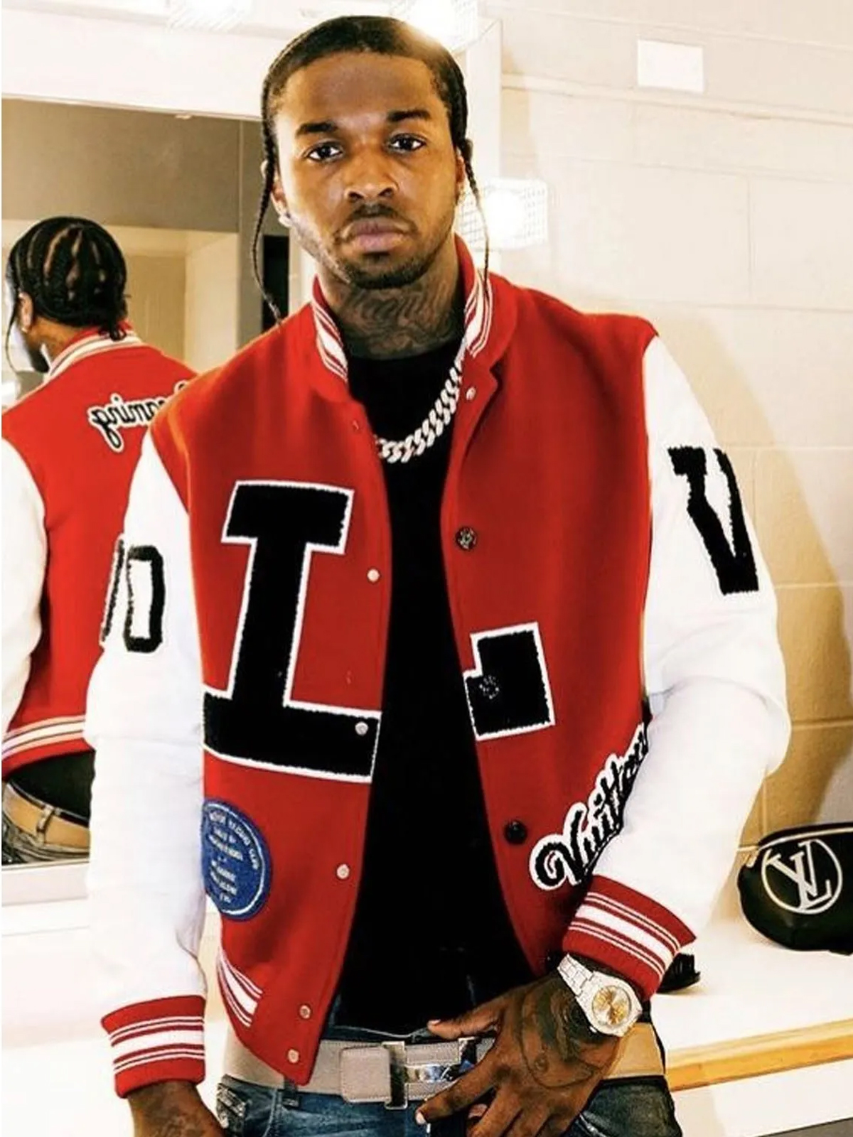 Pop Smoke Dreaming Louis Vuitton Red Varsity Jacket