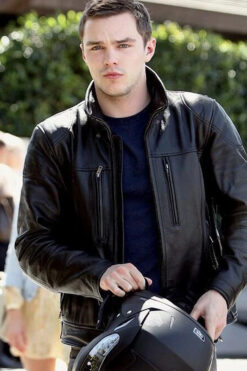 Nicholas Hoult Black Biker Leather Jacket