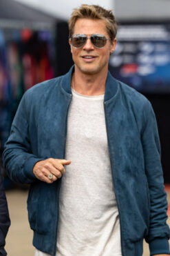 Brad Pitt F1 Blue Suede Leather Bomber Jacket