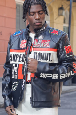 NFL Super Bowl LIX Men Black Leather Jacket