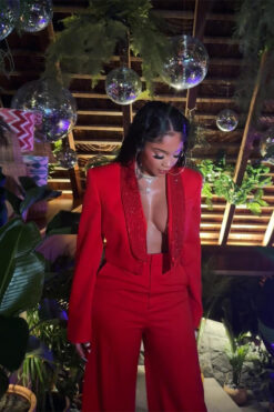 Ransom Canyon Meta Golding Red Crop Blazer Suit