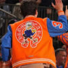 Timothée Chalamet Blue and Orange Chrome Hearts Varsity Jacket