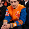 Timothée Chalamet Blue and Orange Chrome Hearts Varsity Jacket