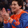 Timothée Chalamet Blue and Orange Chrome Hearts Varsity Jacket