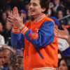 Timothée Chalamet Blue and Orange Chrome Hearts Varsity Jacket