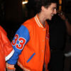 Timothée Chalamet Blue and Orange Chrome Hearts Varsity Jacket