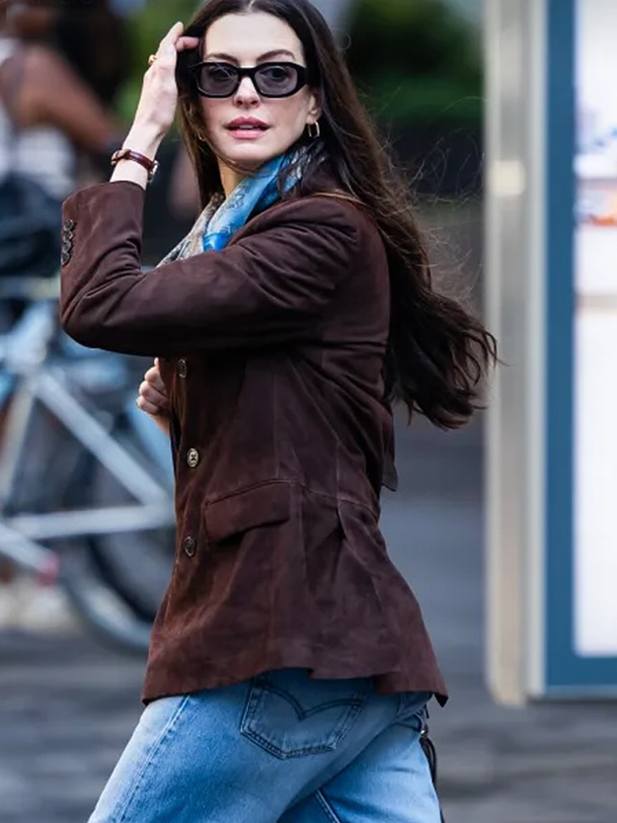 The Devil Wears Prada 2 Anne Hathaway Brown Suede Blazer